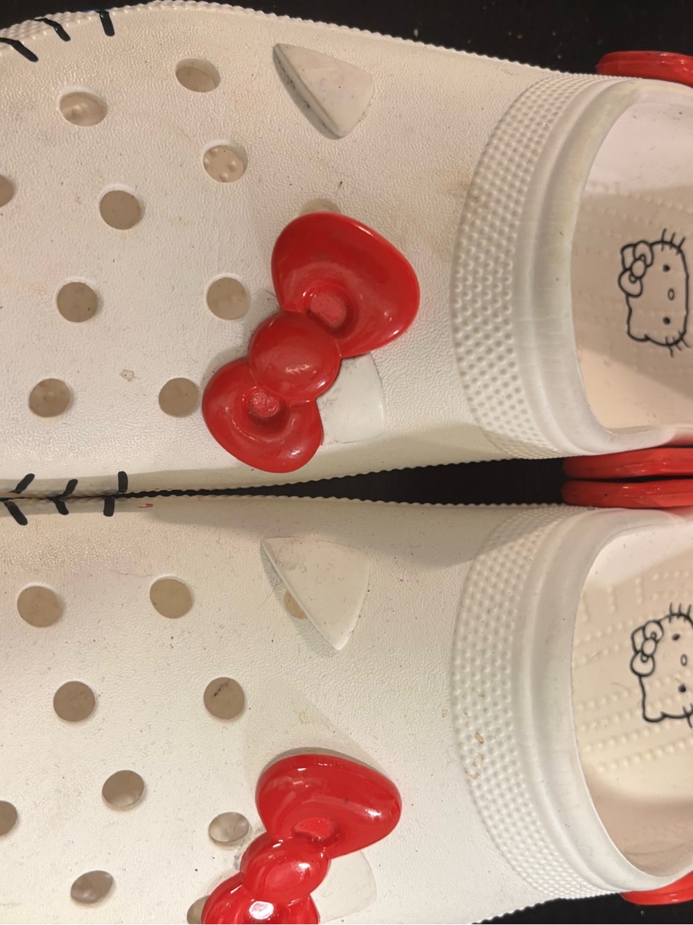 Hello Kitty White Clogs with Red Bow Accents